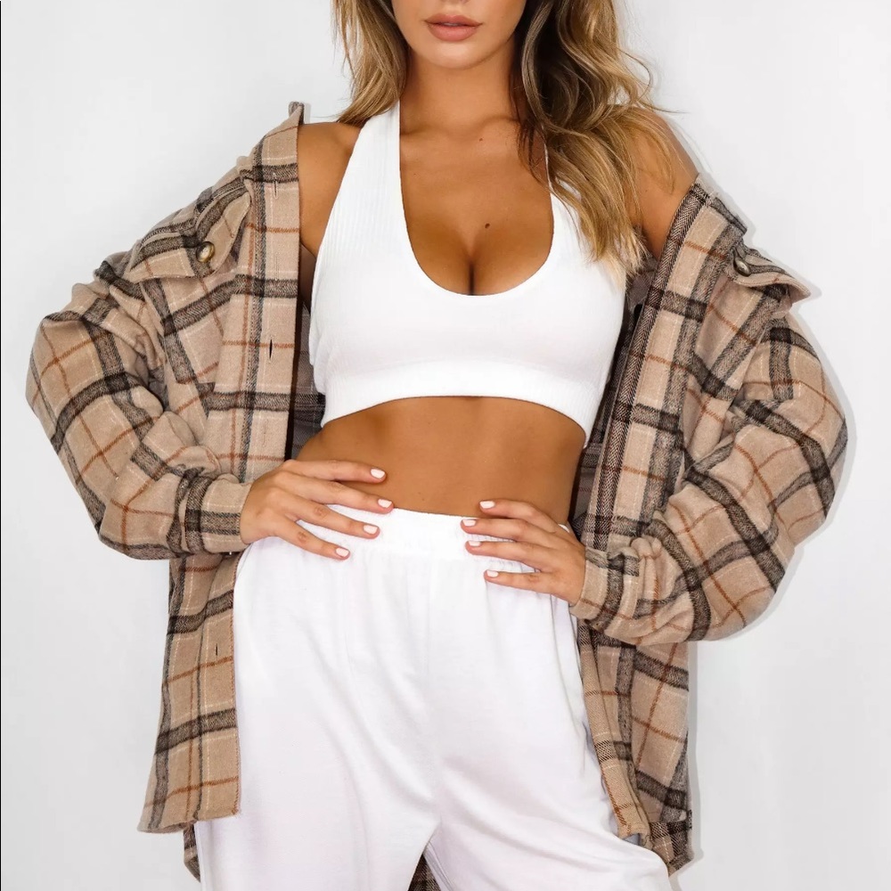 Brown Extreme Oversized Check Print Shacket